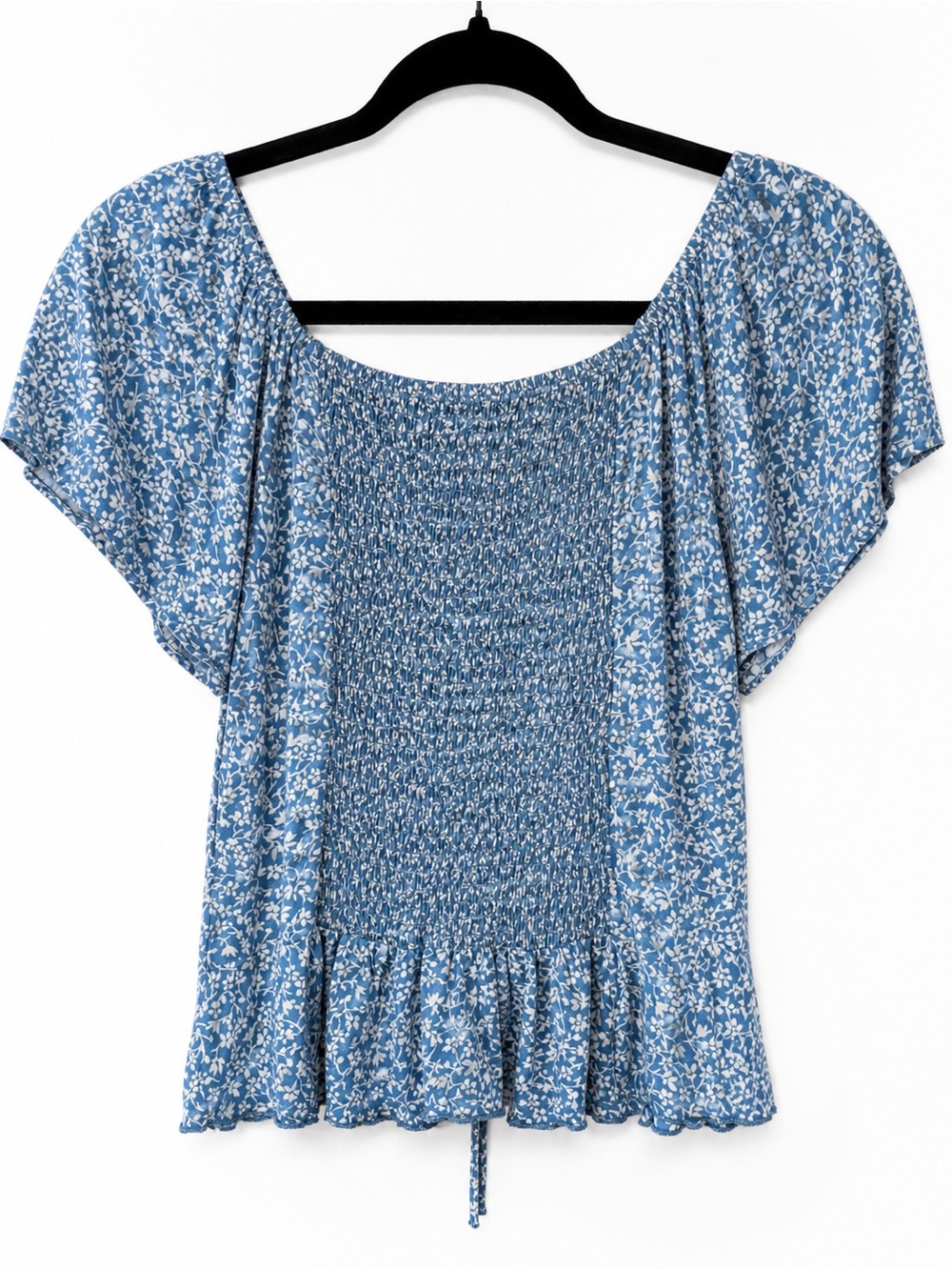 Japna Blue Floral Smocked Peplum Top Medium Boho Cottagecore - Picture 2 of 3